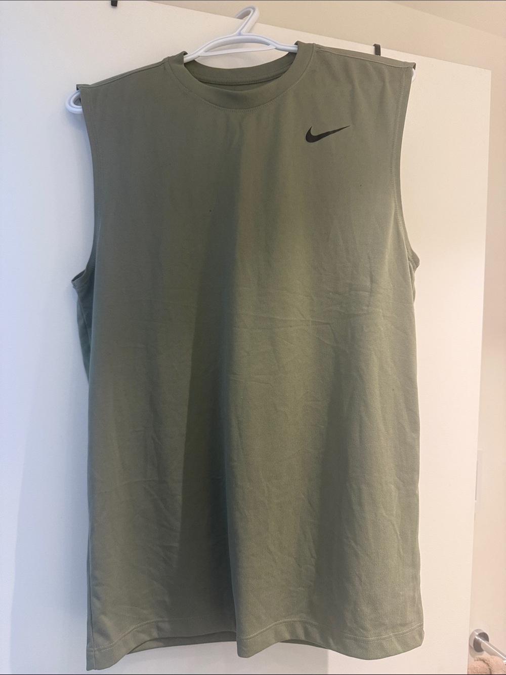 Nike Olive Green Sleeveless Muscle Tee with Black Swoosh